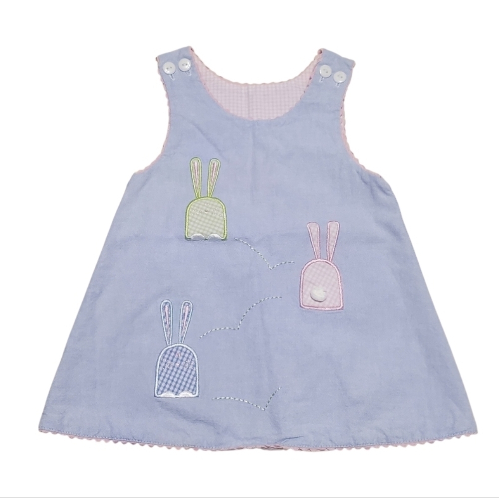 Vintage Girls Easter Bunny Applique Reversible Jumper Dress 24M 2T